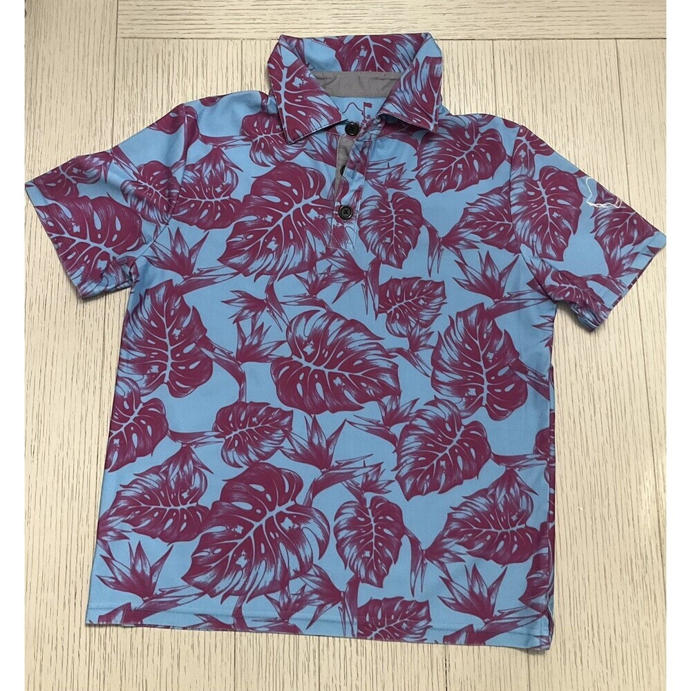 Oahu Golf Tropical Monstera Floral Polo Shirt Youth Large YL
